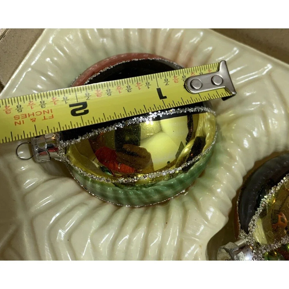 Vintage 5 Romania Glass Ornaments 1970s Hand Decorated Christmas Original Box